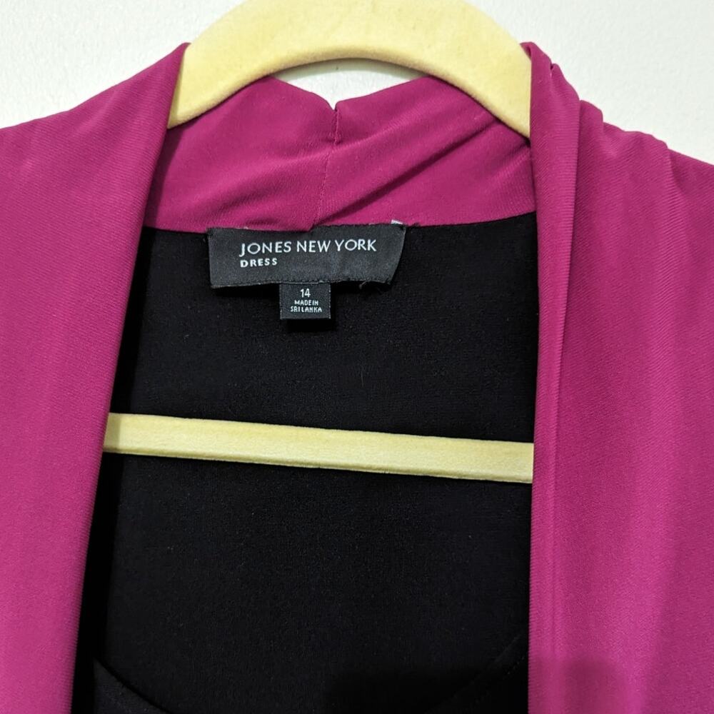 Jones New York Women's 3/4 Length Sleeve Layered Pink/Black Midi Dress Size 14 - Picture 2 of 4